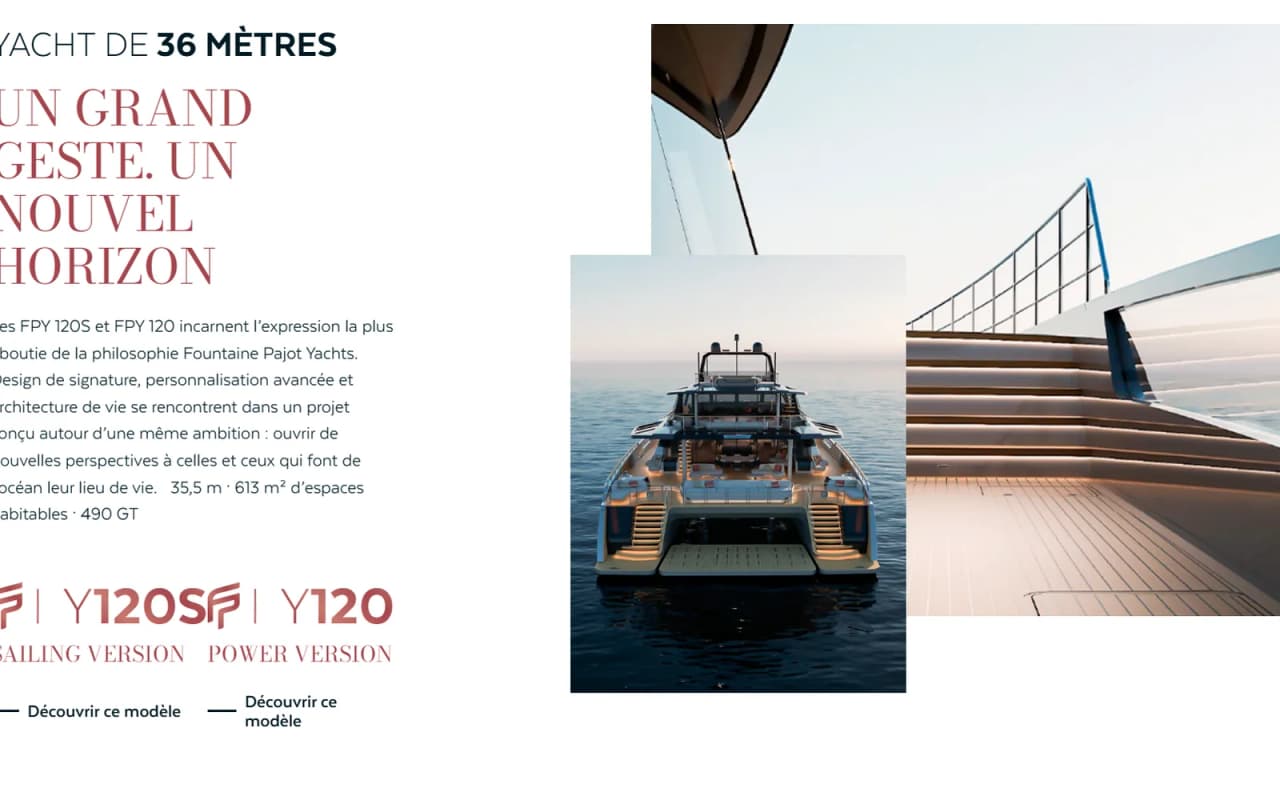 Présentation du modèle FPY 120 sur la page collection, avec sa mise en page en doubles images